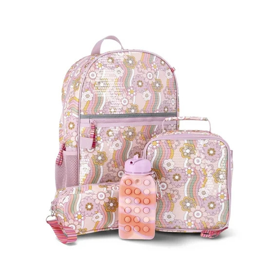 Wonder Nation Girls Sequin Garden Wonderland 17" Laptop Backpack and Lunch Bag Set, 4-Piece, Pink | Walmart (US)
