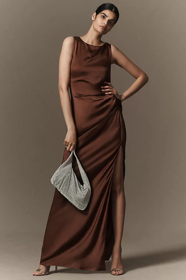 Emma High-Neck Satin Maxi Gown | Anthropologie (US)
