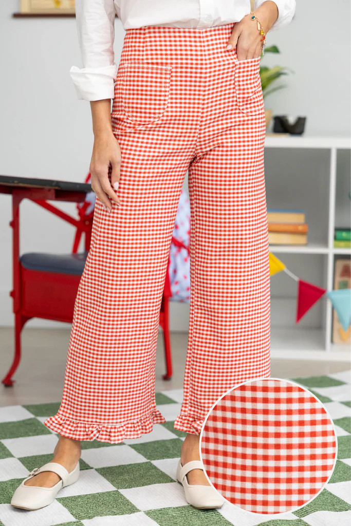 PREORDER: On Point Red Gingham Ruffled Pants | The Mint Julep Boutique