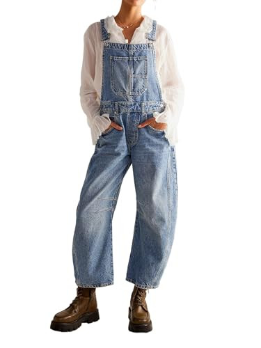 KAZEPRETTY Denim Overalls for Women Casual Barrel Leg Jean Jumpsuit Adjustable Strap Pockets Baggy Overalls for Women | Amazon (US)