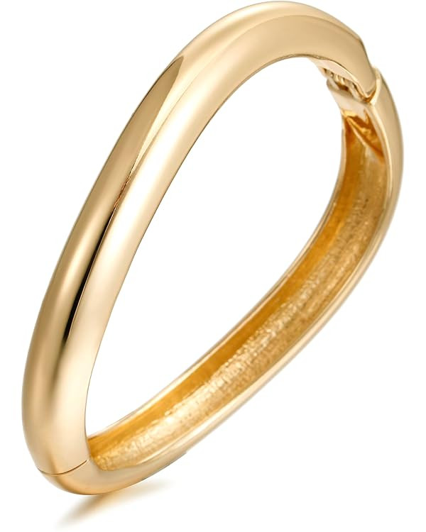 Gold Polished Chunky Twisted Hinged Waterdrop Bangle Bracelet for Women Spiraled Oval Bangle Brac... | Amazon (US)