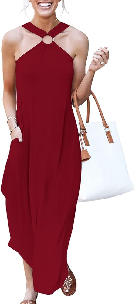 ANRABESS Women's Summer Sleeveless Loose 2024 Maxi Dresses Criss Cross Backless Slit Comfy Casual... | Amazon (US)