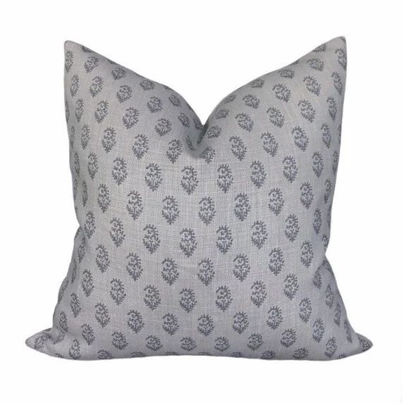 Peter Dunham Designer PIllow Cover Rajmata in Ash/Gray // Blue Pillows // Traditional Pillow // G... | Etsy (US)