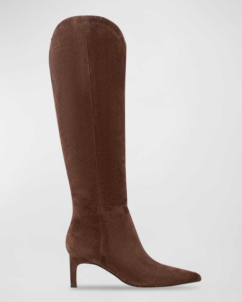 Leather Kitten-Heel Knee Boots | Neiman Marcus