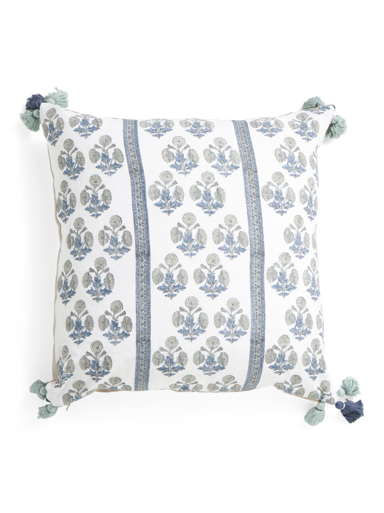22x22 Linen Front Print Pillow With Tassels | TJ Maxx