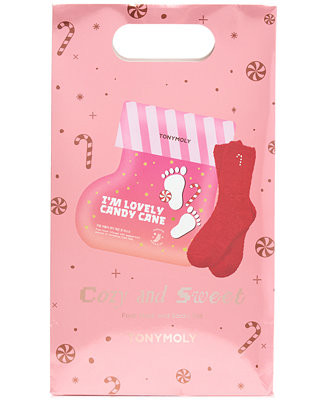 2-Pc. Cozy & Sweet Candy Cane Foot Mask & Socks Set | Macy's