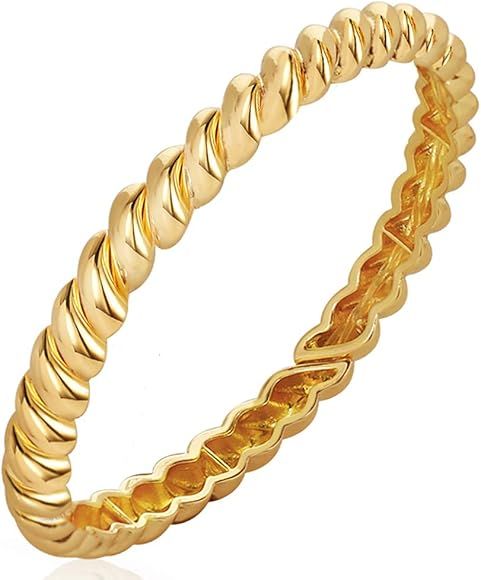 FAMARINE Twisted Thin or Chunky Bangle Bracelet in 14K Gold Plated, Stretchable Elastic Bracelet ... | Amazon (CA)