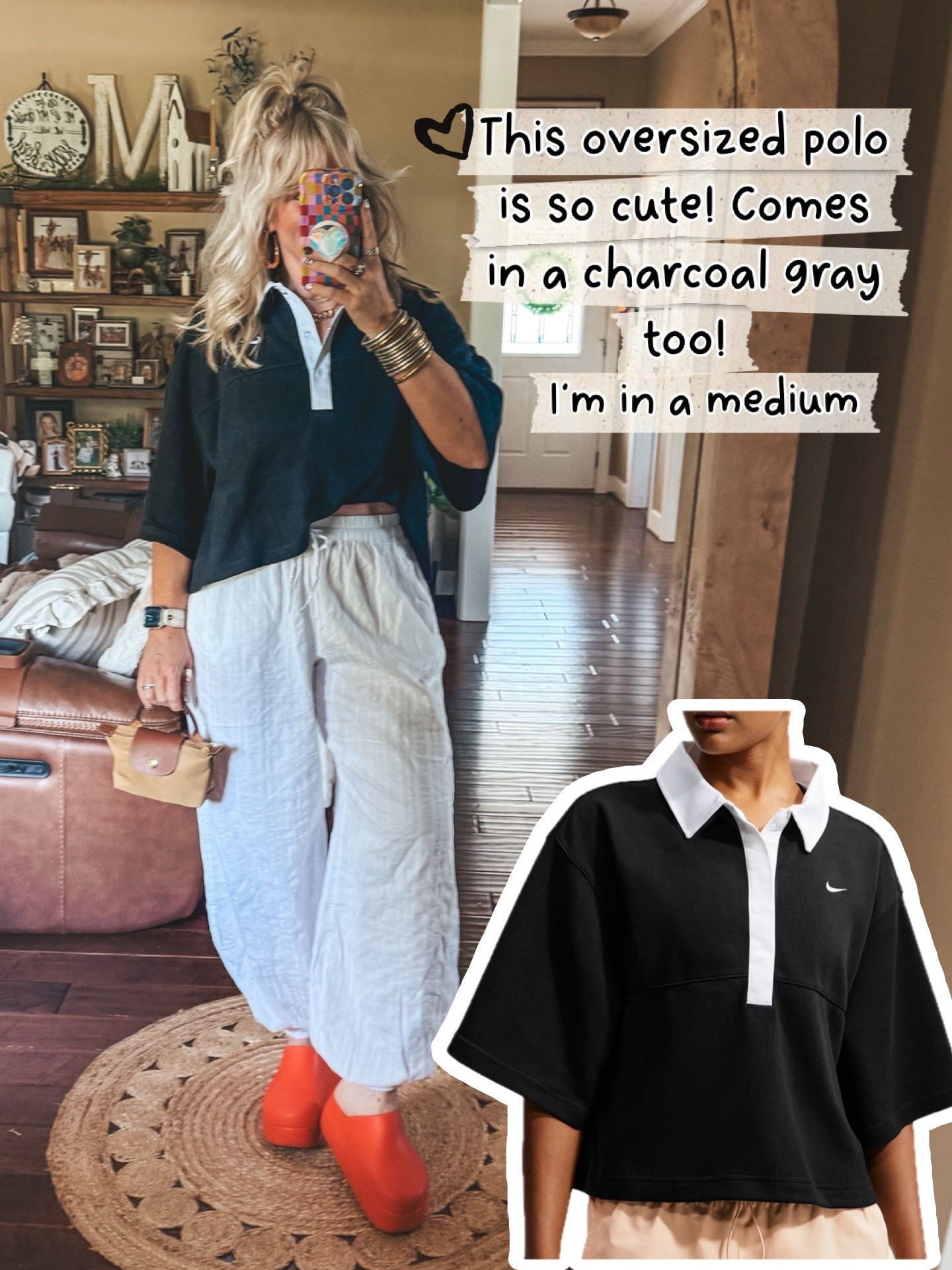 This polo is comes in gray and black! I’m in a medium and it’s so cute! My pants are aerie

#LTKOver40