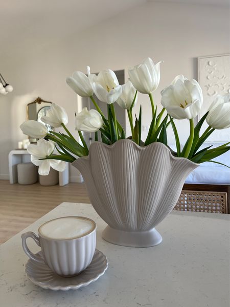 Shell shaped vase, flower vessel. Fluted cup and saucer plate coffee mug 

#LTKhome #LTKunder50 #LTKFind