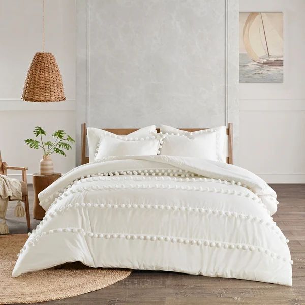 Madison Park Tracie Pom Pom Cotton Comforter Set - Ivory - Full - Queen | Bed Bath & Beyond
