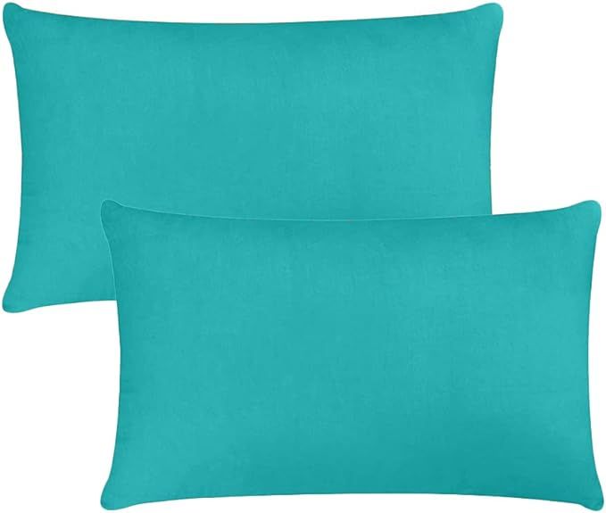 2PCS Outdoor/Indoor Throw Pillow Cover, Waterproof Solid Pillow Case Teal 12"x20"       Send to L... | Amazon (US)