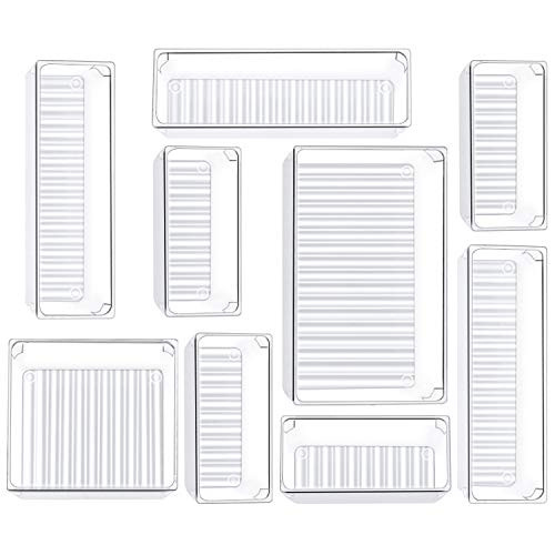 Kootek 9 Pcs Desk Drawer Organizer Trays 4-Size Bathroom Drawer Tray Dividers Plastic Vanity Organiz | Amazon (US)
