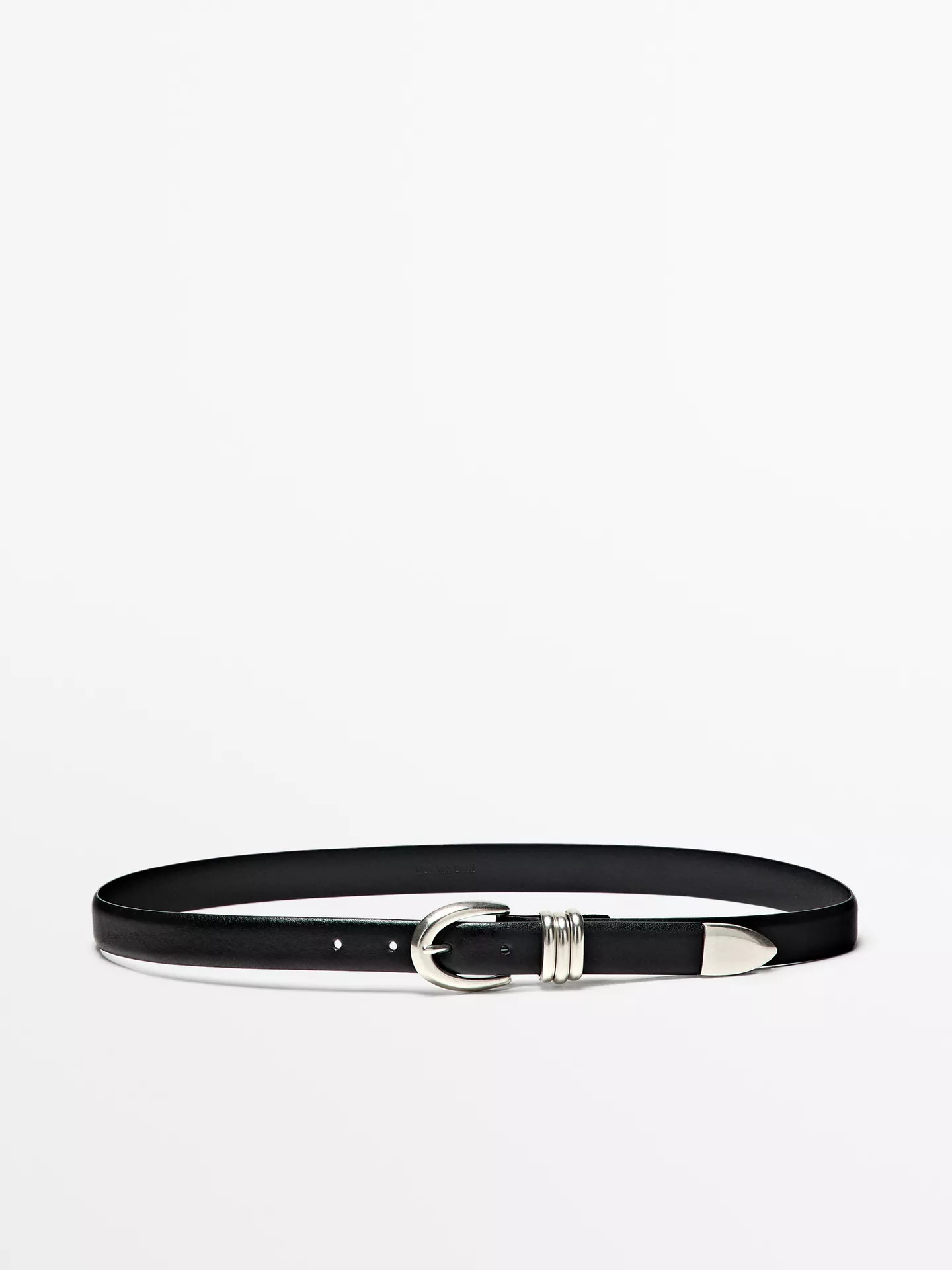 Nappa leather belt with metallic detail | Massimo Dutti UK