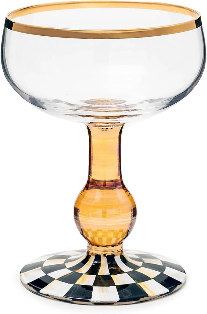 MACKENZIE-CHILDS Coupe Glass, Decorative Stemmed Cocktail Glass, 11 Ounces, Black-and-White Court... | Amazon (US)