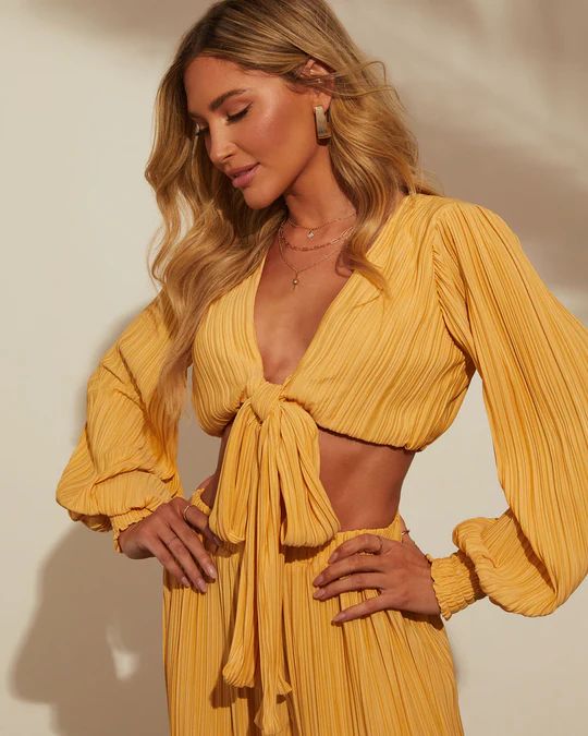 Ray Of Sunshine Long Sleeve Tie Crop Top | VICI Collection