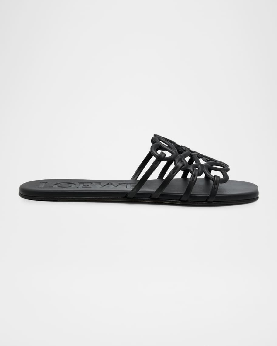 Loewe x Paula's Ibiza Petal Leather Anagram Slide Sandals | Neiman Marcus
