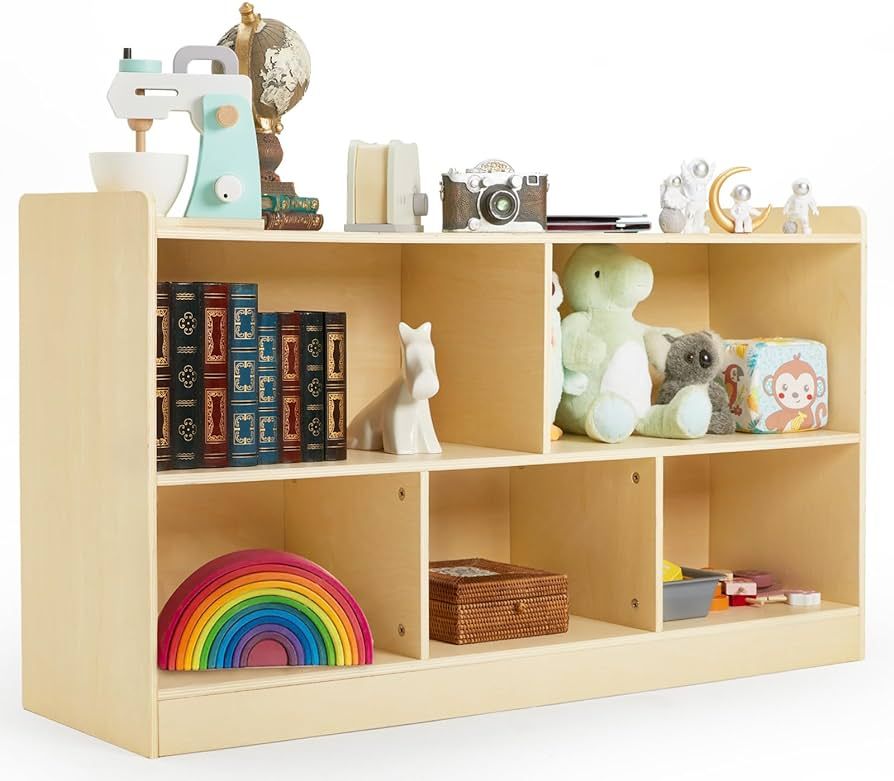 Montessori Shelf, Wooden Toy Storage Organizer for Books Toys, 2 Shelf Bookcase, 5-Section Storag... | Amazon (US)