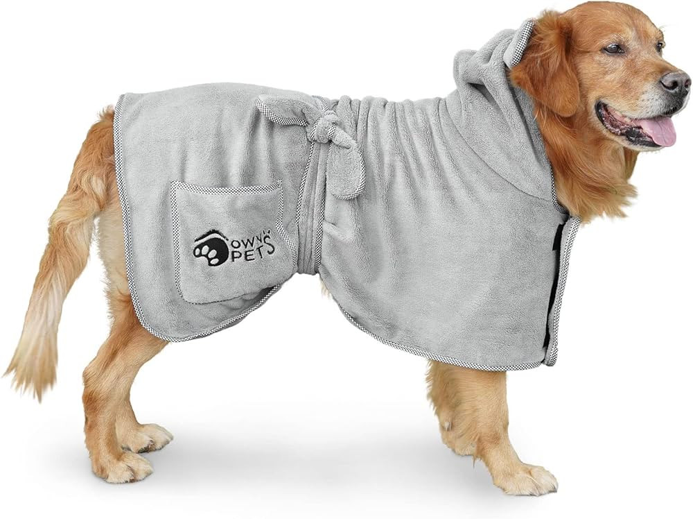 Ownpets Dog Bathrobe Towel, Super Absorbent Soft Dog Drying Robe with Cap & Pocket for Bathing & ... | Amazon (US)