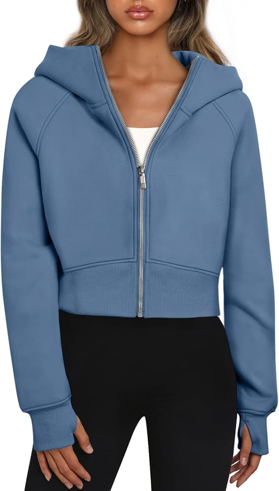Trendy Queen Womens Zip Up Hoodies Cropped Sweatshirts Fall Outfits Casual Hooded Pullover Sweate... | Amazon (US)