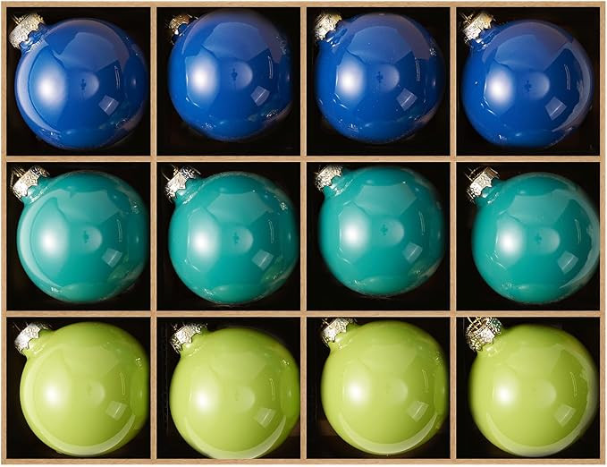 WDS WONDROUS Christmas Ornaments Blue Green Set of 12 Christmas Ball Glass, Glossy Xmas Hanging O... | Amazon (US)