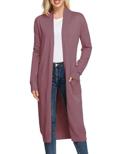 GRACE KARIN Long Cardigans for Women Trendy Lightweight Summmer Outfits Open Front Sweater Basics Work Clothes Grey Pink | Amazon (US)