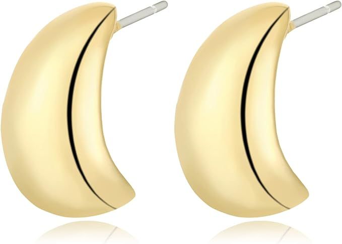 Chunky Gold Hoop Earrings for Women Girls Textured Open Thick Huggie Earrings (Smooth，G) | Amazon (US)