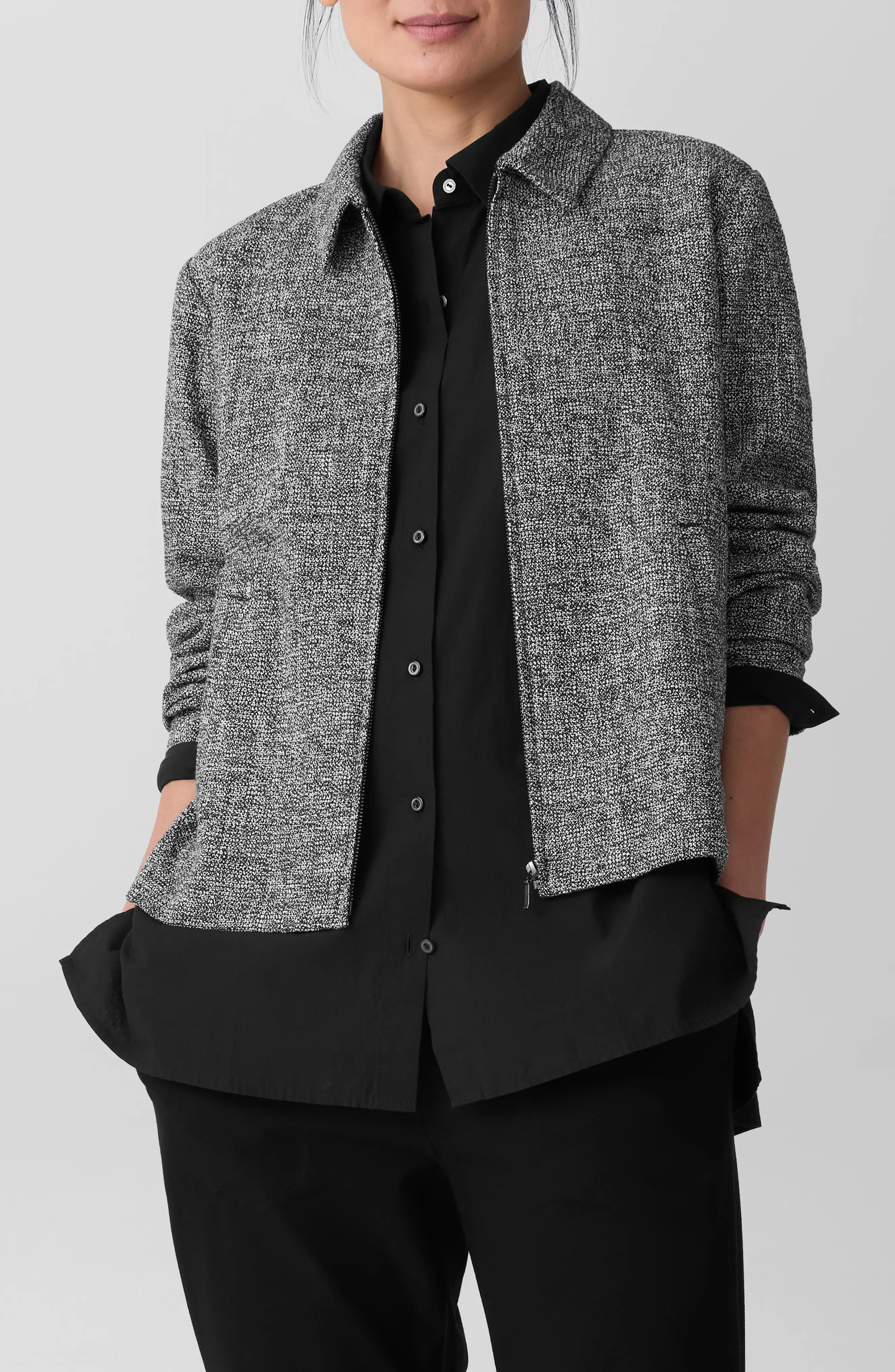Eileen Fisher Collar Front Zip Stretch Organic Cotton Jacket (Women) | Nordstrom | Nordstrom