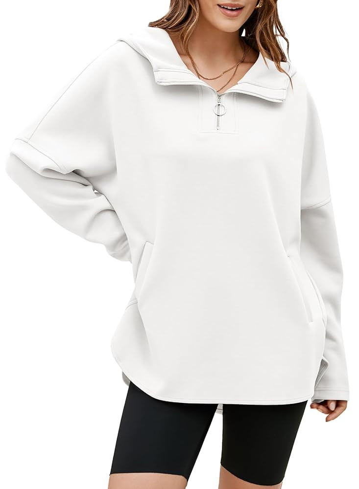 EVALESS Women's Oversized Hoodies Casual Long Sleeve Half Zipper Pocket Sweatshirt Pullover Tops | Amazon (US)