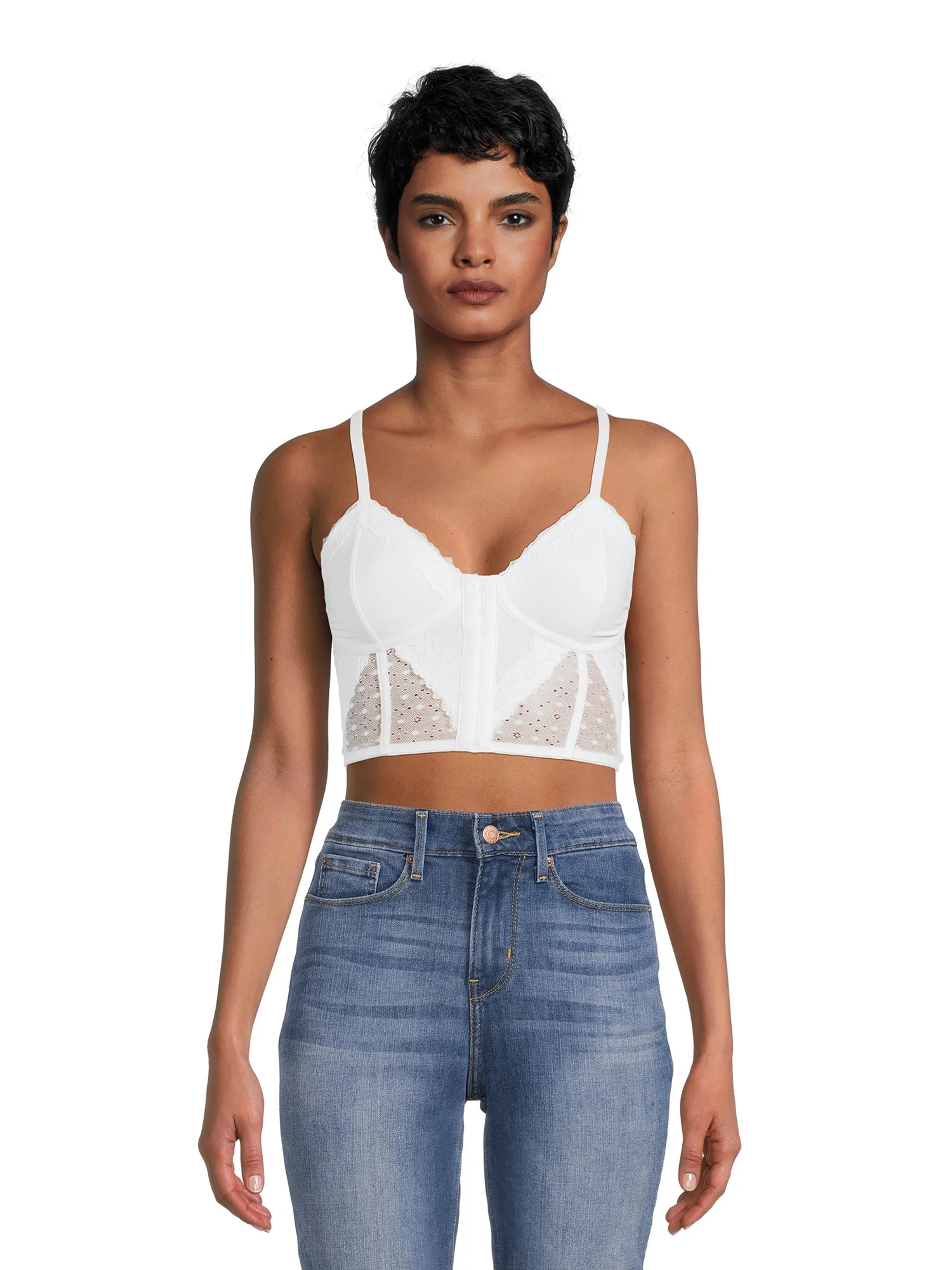 No Boundaries Juniors Lace & Dot Mesh Bustier | Walmart (US)