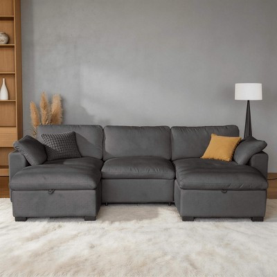 120" Cloud Couch Sectional Sofa for Living Room, Oversized 3 Seat U Shaped Modular Cloud Sofa with Storage Ottoman, Down-Filled Wide Deep Seat, Grey. | Target