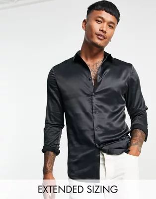 ASOS DESIGN regular fit satin shirt in black | ASOS | ASOS (Global)
