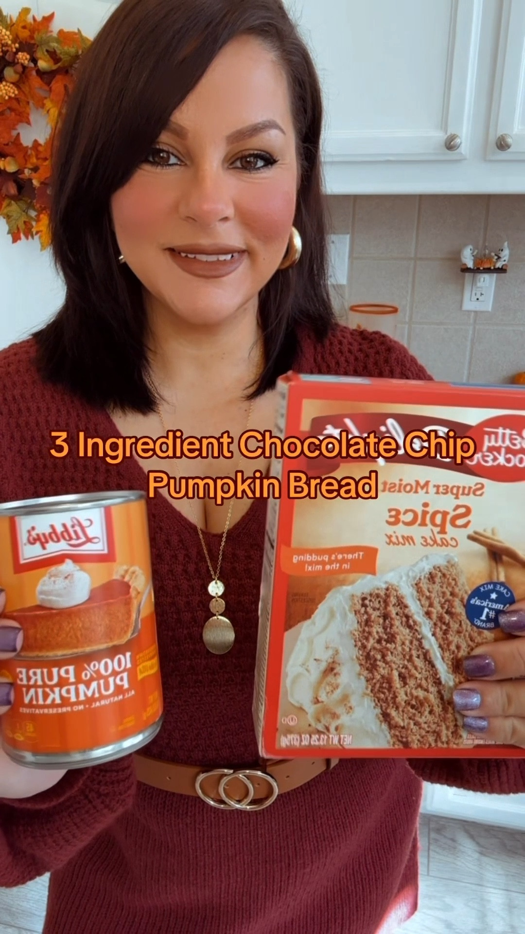 Cozy fall baking made easy 🍂 This pumpkin bread only needs a box of spice cake mix + pumpkin puree (and chocolate chips if you’re craving extra sweetness 🍫). So soft, so simple, so fall! 🍁 

EASY 3-INGREDIENT PUMPKIN BREAD 

🧁 Ingredients:
• 1 box spice cake mix (I used Betty Crocker)
• 1 (14 oz) can 100% pumpkin puree not pie mix
• 1–2 cups semi-sweet chocolate chips

✨ Instructions:
1️⃣ Preheat oven to 350°F (175°C).
2️⃣ In a bowl, mix cake mix + pumpkin puree until smooth.
3️⃣ Stir in chocolate chips.
4️⃣ Pour into a greased loaf pan (or muffin tin).
5️⃣ Bake 45–50 minutes (or 18–20 for muffins) until a toothpick comes out clean.
6️⃣ Cool, slice & enjoy that cozy fall flavor! 🍂

💡 Tip: Add a sprinkle of cinnamon sugar on top 

#EasyBaking #PumpkinBread #FallRecipes