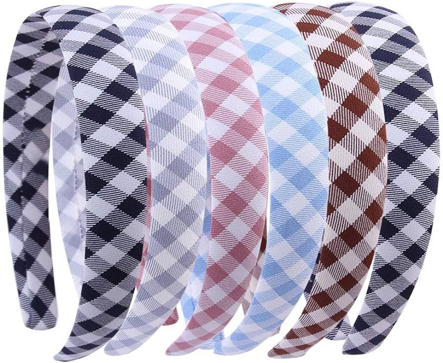 Suyegirl 6 Pcs 0.8 inch Plaid Headband For Women Printed Stripe Hair Bands for Girls Fabric Ribbo... | Amazon (US)