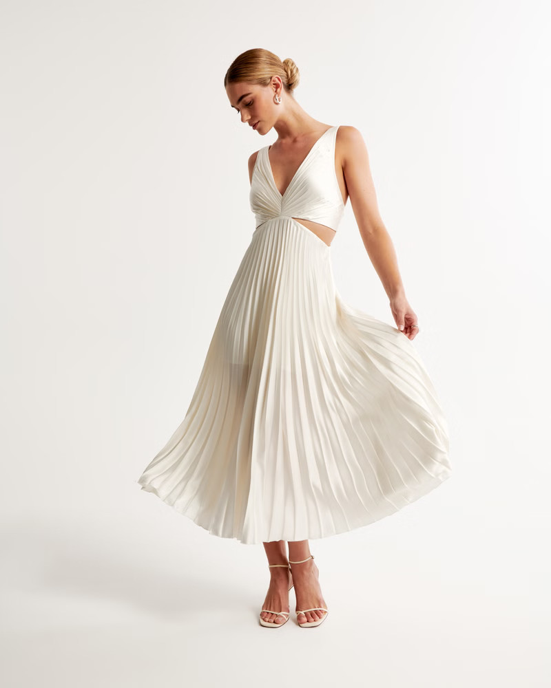 Satin Pleated Cutout Maxi Dress | Abercrombie & Fitch (US)