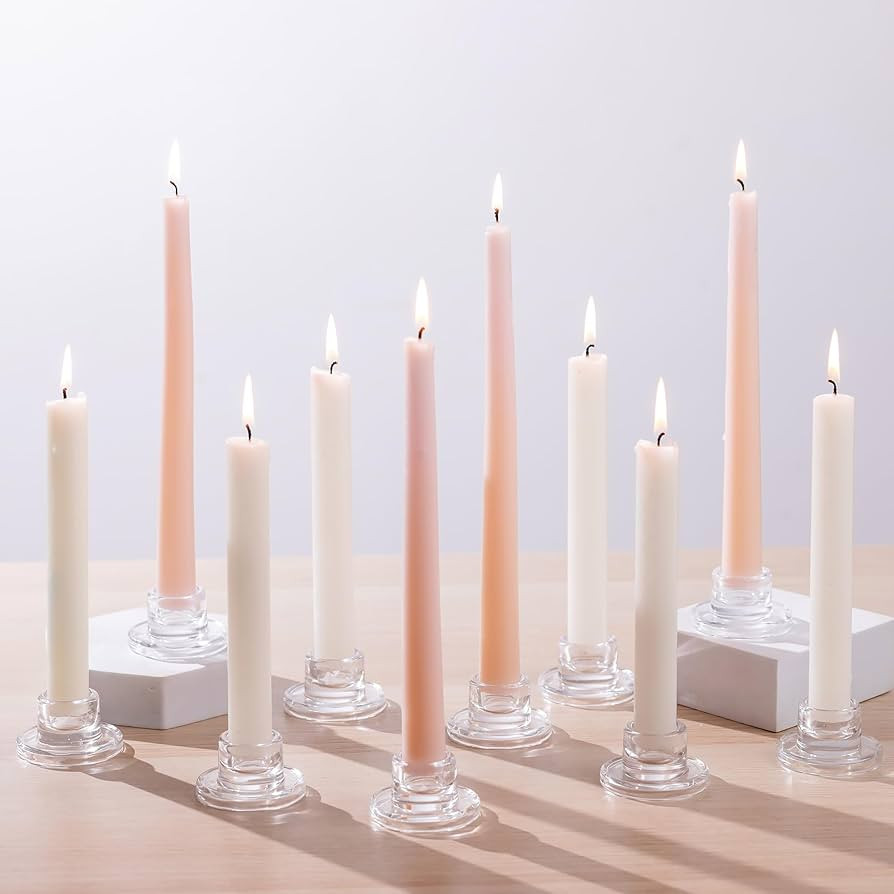 Glasseam Glass Tapered Candlestick Holders: 10Pcs Small Taper Candle Holders Bulk Clear Candle St... | Amazon (US)