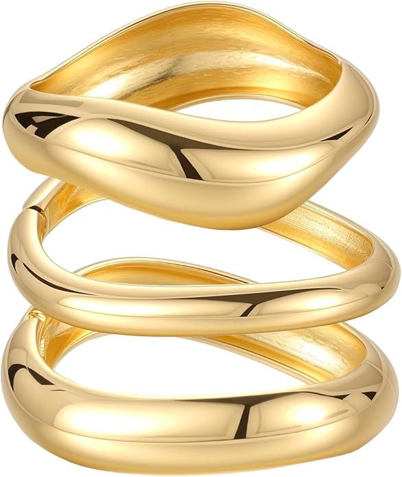 Gold Bangles for Women, 2PCS Irregular Chunky Gold Bracelet Hinged Open Bangle Bracelets for Wome... | Amazon (US)