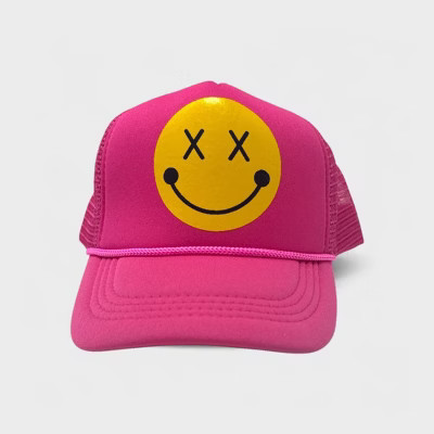 Women's Trendy Pink Baseball Cap Hat with Smiley Face - Fun Mesh Back Cap with Comfortable Fit, Adjustable Snapback | Target