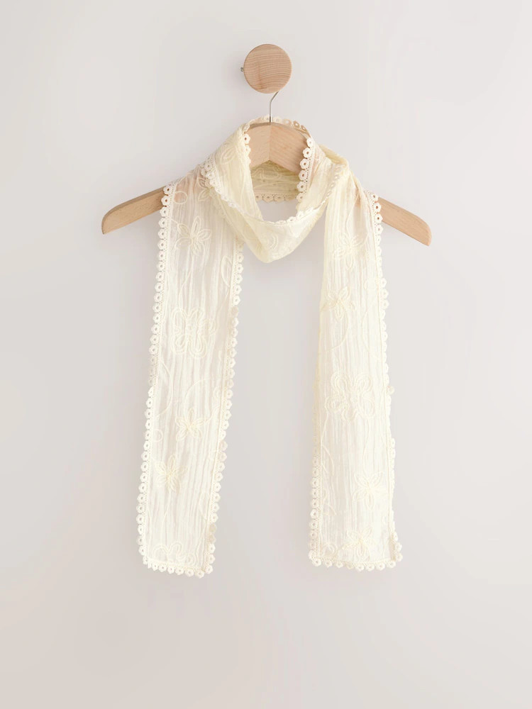 Cream Embroidered Skinny Embroidered Scarf | Next AU