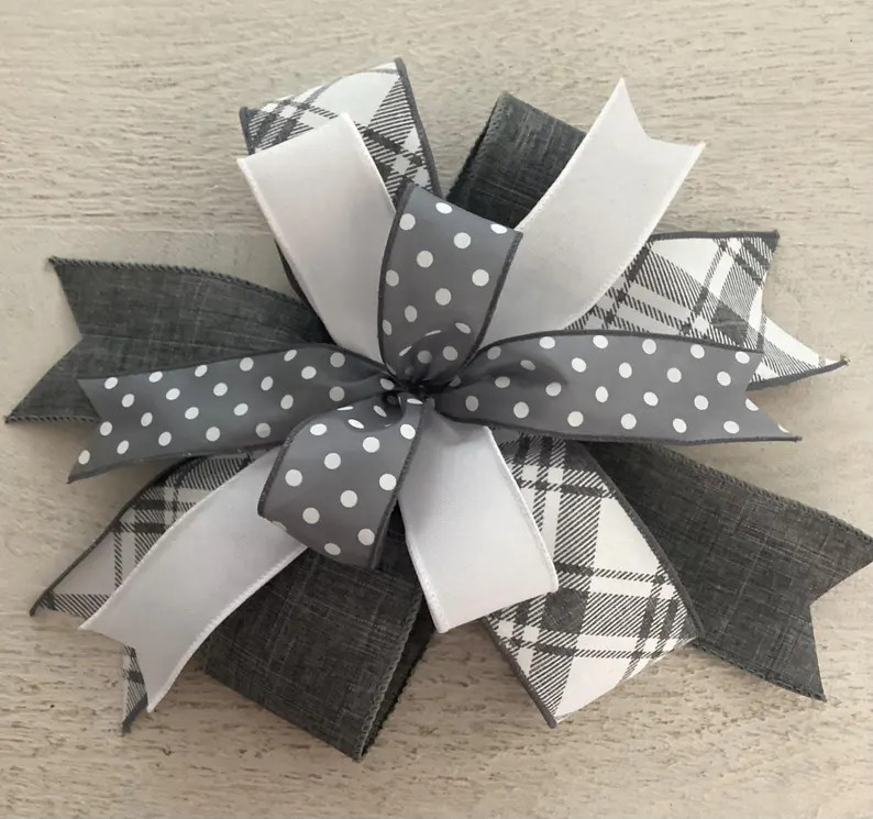 Gray & White Wreath Bow, Lantern Bow, Door Hanger Bow, Wreath Embellishment, Everyday Wreath Bow,... | Etsy (US)