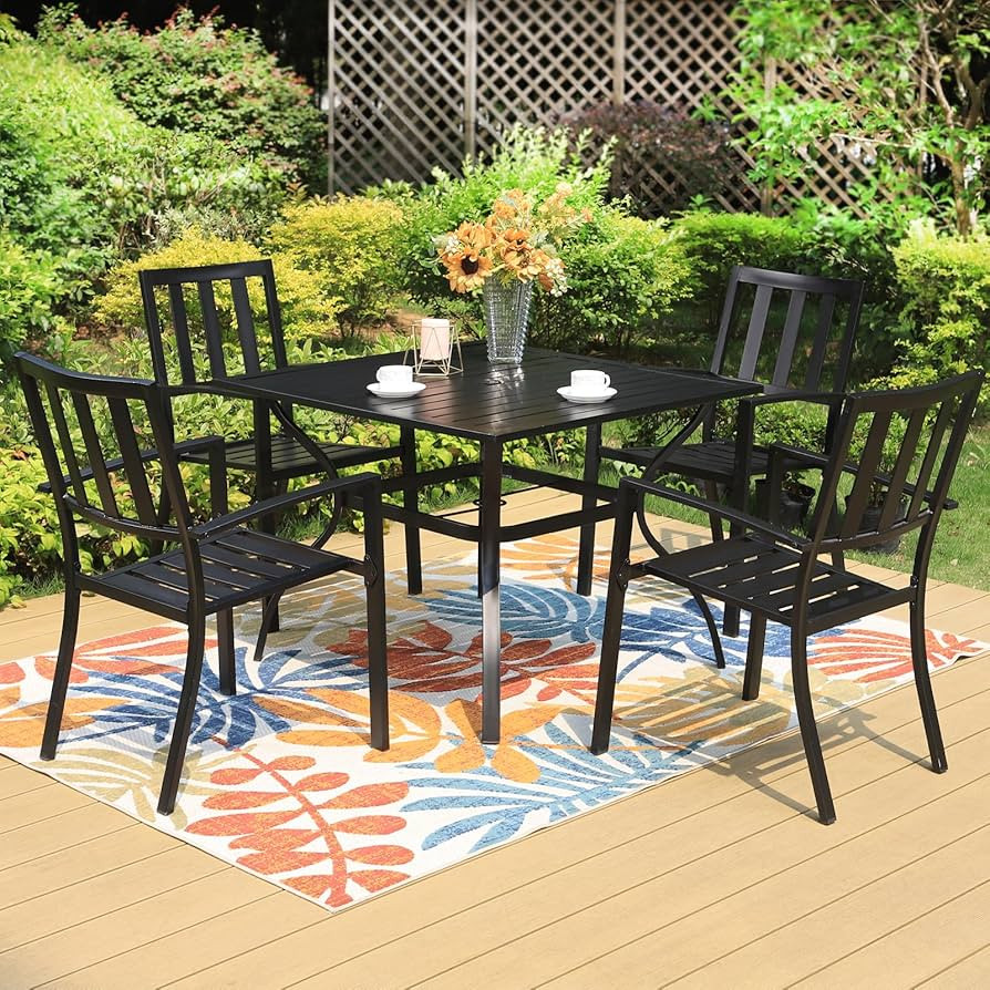 PHI VILLA 5 Piece Metal Patio Dining Set 37" Square Patio Bistro Table and Garden Backyard Chairs... | Amazon (US)