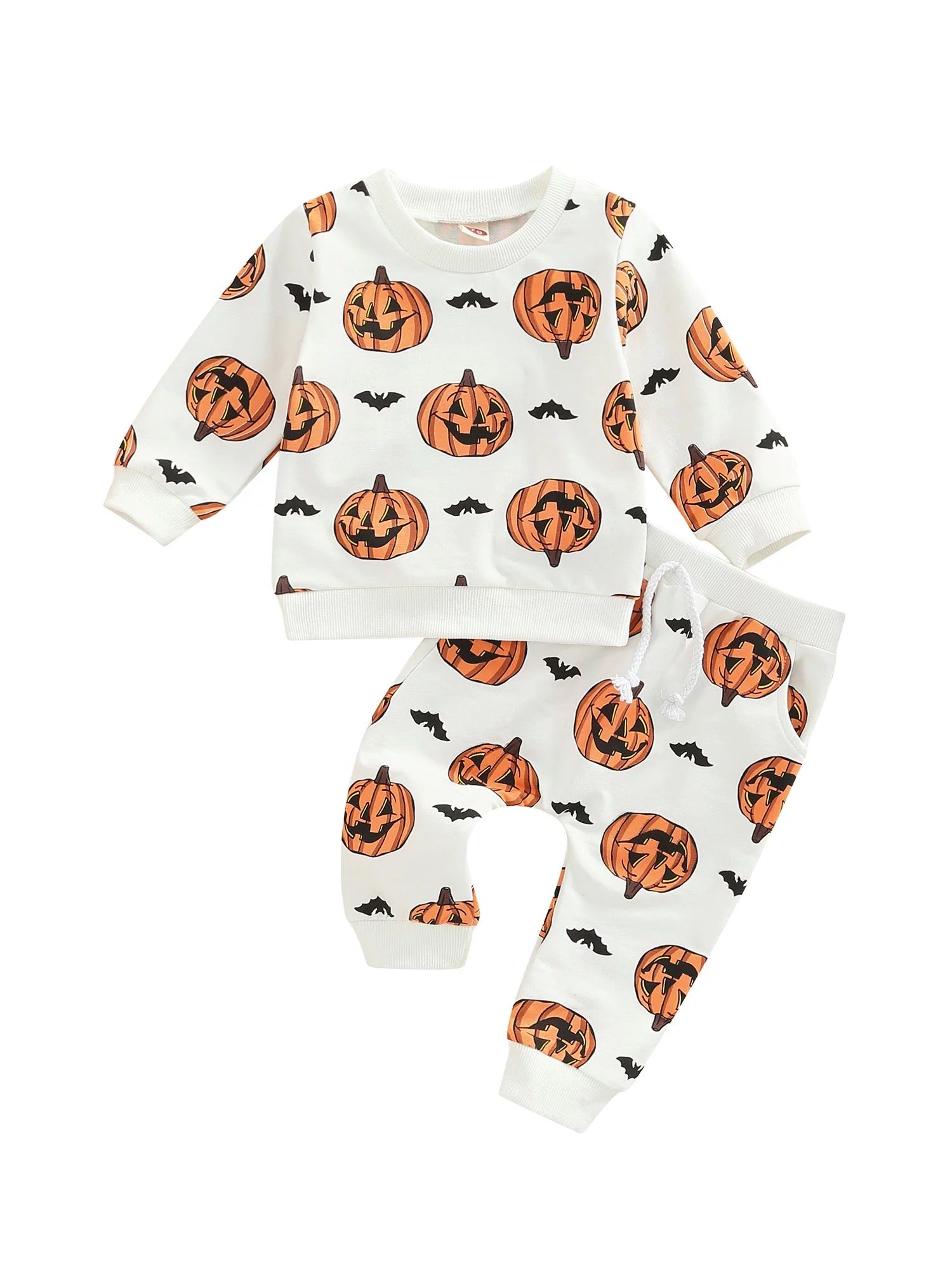 jaweiw Baby Halloween 2PCS Outfits Set for Girls Boys, Long Sleeve Pumpkin Letter/Bat Crew Neck P... | Walmart (US)