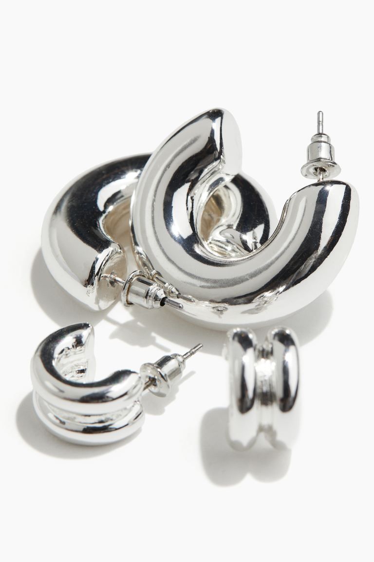 2 Pairs Hoop Earrings - Silver-colored - Ladies | H&M US | H&M (US + CA)