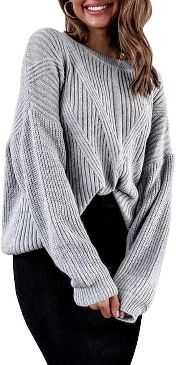 Tutorutor Womens Scoop Neck Pullover Sweaters Oversized Batwing Sleeve Rib Knitted Fall Jumper Cr... | Amazon (US)