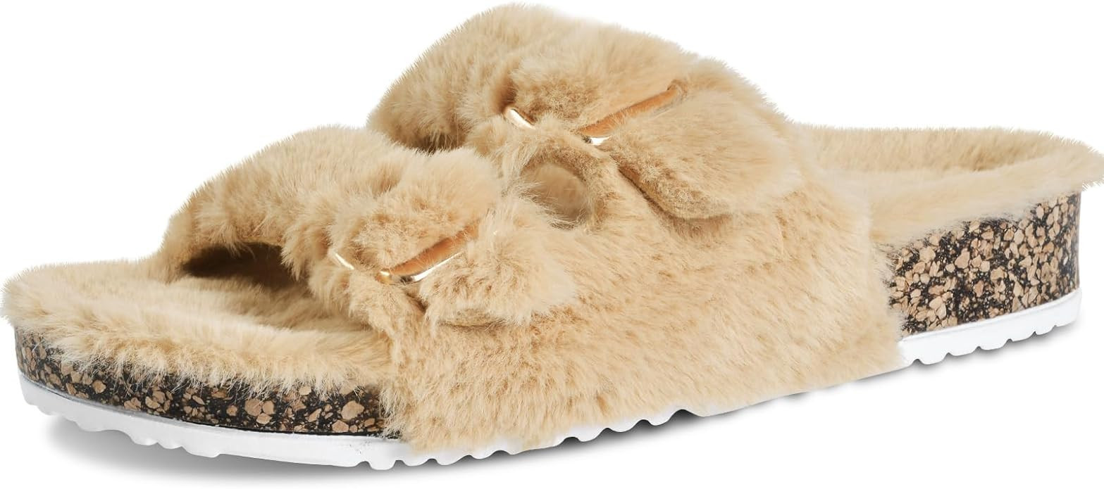 Cozyfurry Womens Slippers Open Toe Fuzzy Lining Sandals with Arch Support, Adjustable Buckle Outd... | Amazon (US)