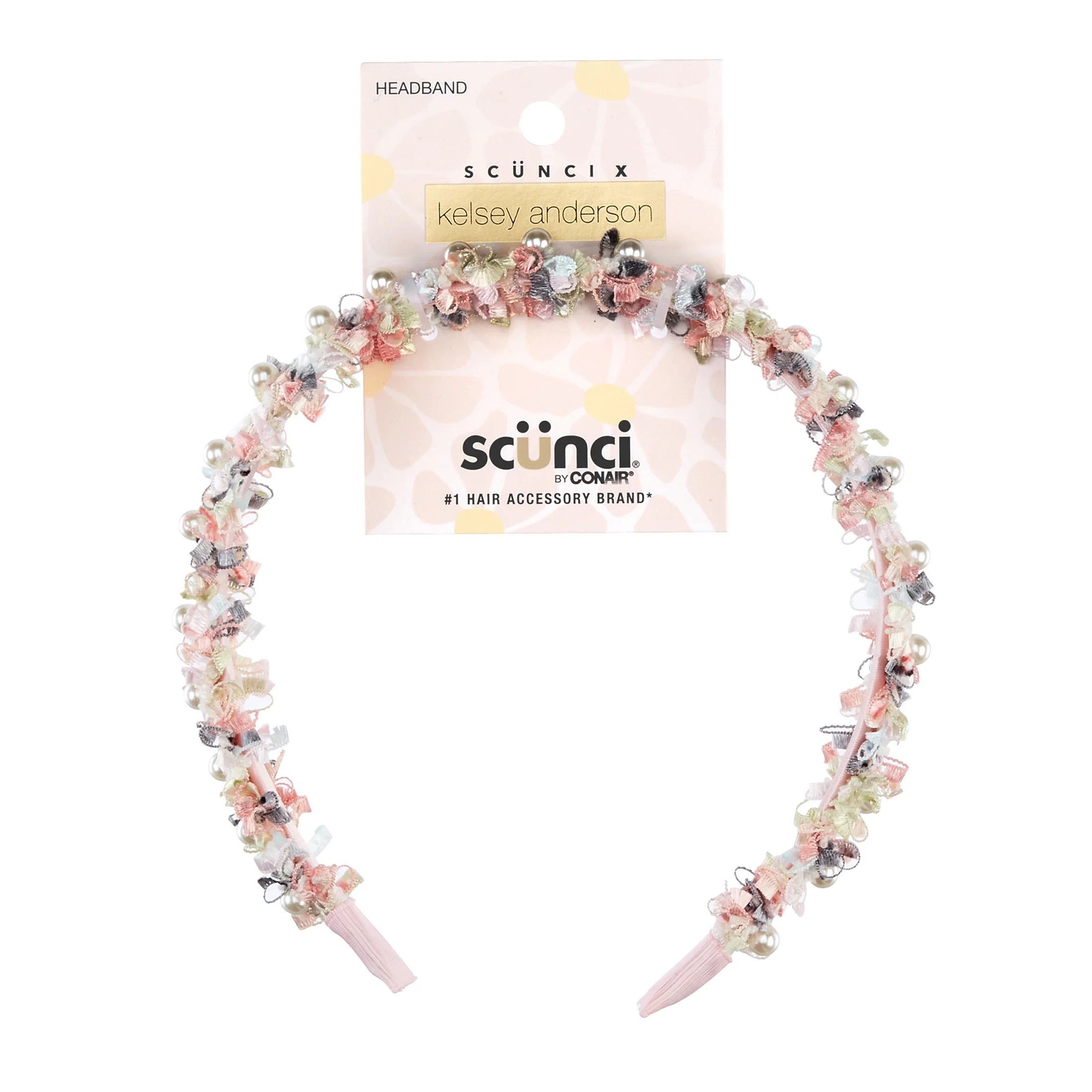 Scunci x Kelsey Anderson Textured Fabric and Faux Pearl Headband, Multicolor, 1 count | Walmart (US)