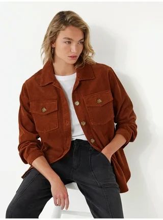 Time and Tru Women's Corduroy Button Down Shacket | Walmart (US)