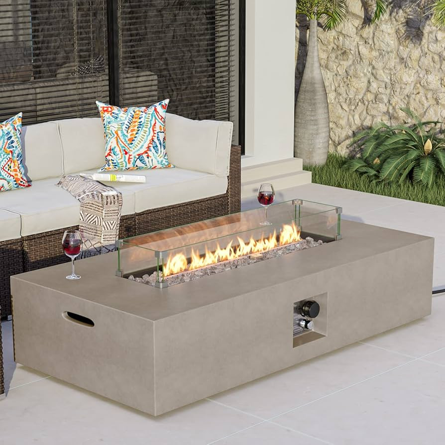 COSIEST Outdoor Fire Pit Table, 56-inch x 28-inch Rectangle Gray Concrete-Like Finish, Certified,... | Amazon (US)