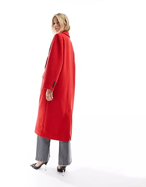 ASOS DESIGN twill dad wool mix coat in red | ASOS (Global)