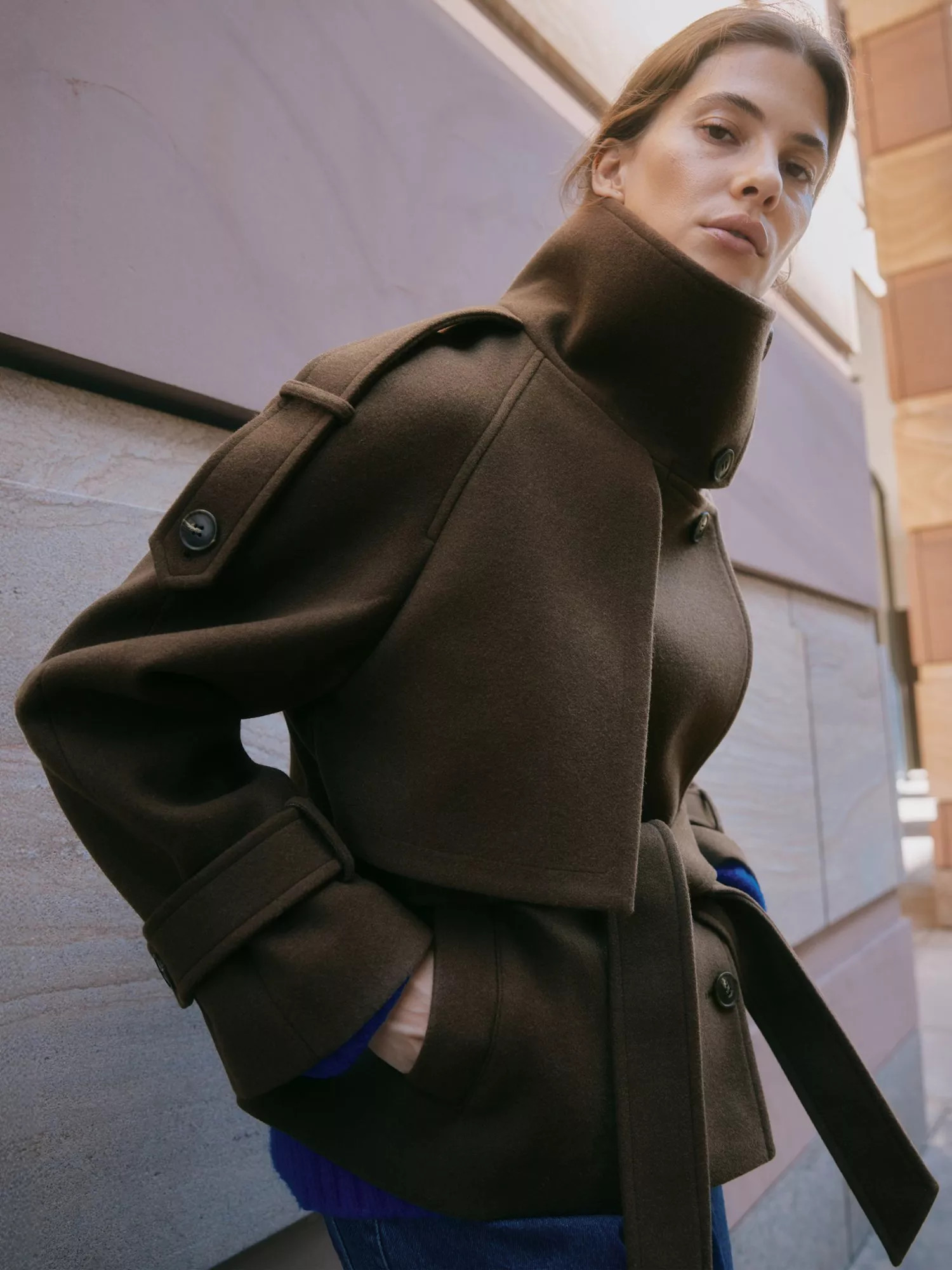 Albaray Funnel Neck Relaxed Fit Jacket, Chocolate | John Lewis (UK)