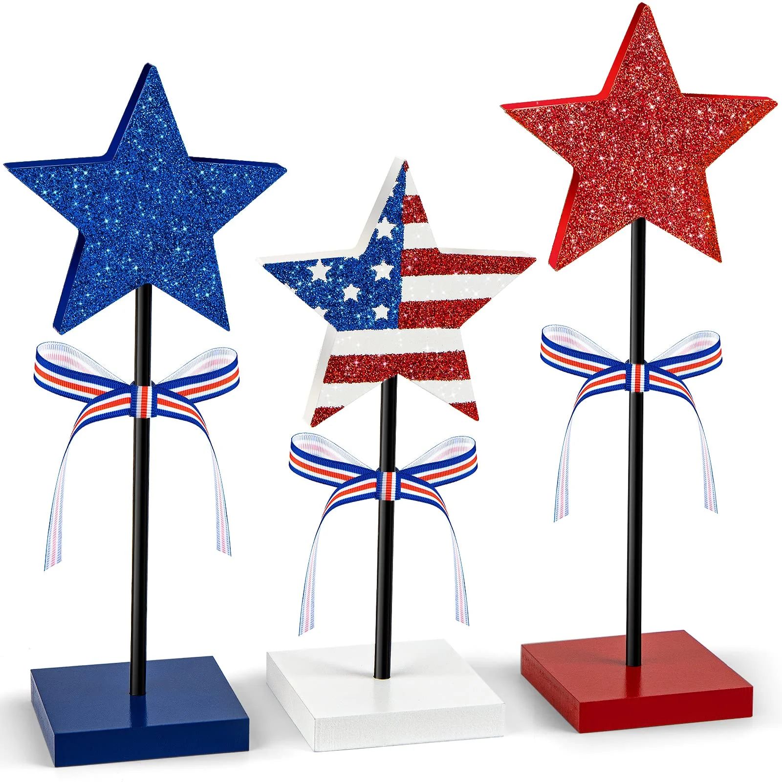 Husfou 3 Pcs Patriotic Tiered Tray Decorations, 4th of July Red Blue White Star Tabletop Centerpi... | Walmart (US)